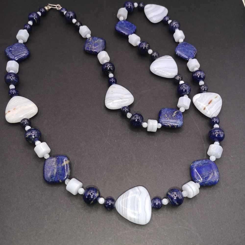 Jay King Sterling Silver925  Lapis & Blue Lace Agate Beaded Necklace.